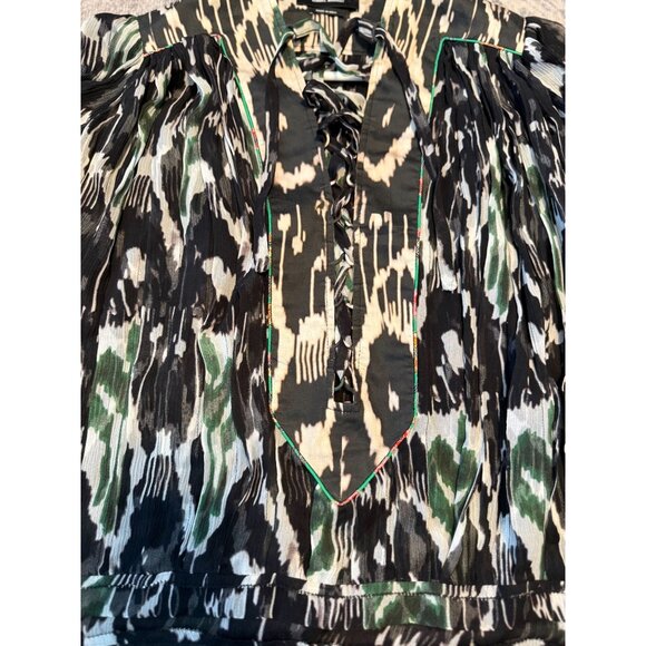 Isabel Marant Silk Multicolor Lace Up Short Sleeve Blouse Size 36 Semi Sheer - Picture 6 of 11